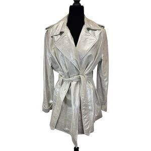 NWOT Chico’s Silver Leather Belted Trench Jacket Size 3 L 14/16